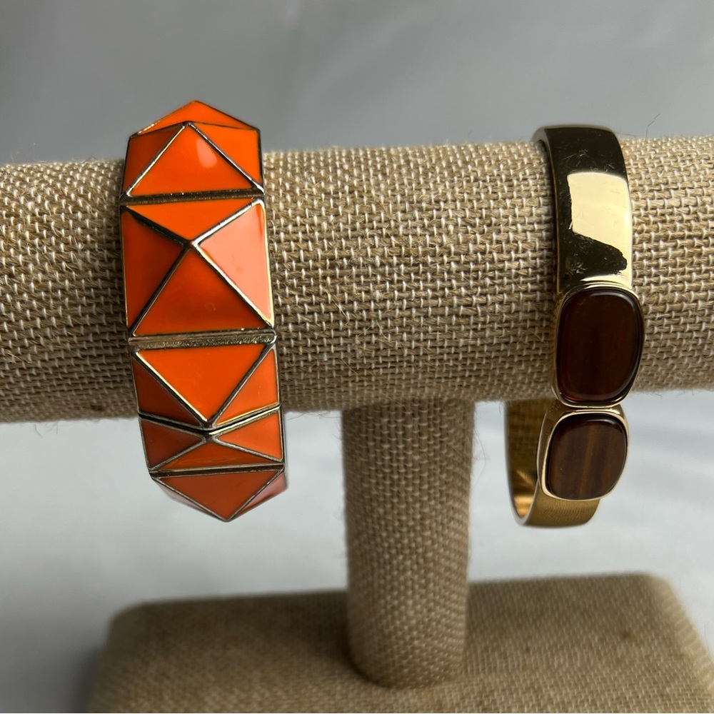 Gold Tone Clamper Chunky Brown & Orange Fashion Bracelets